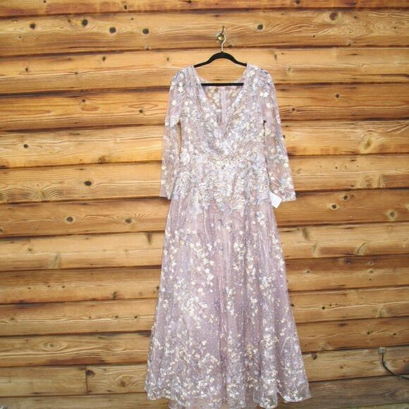 Mac Duggal 20402 Womens EMBELLISHED WRAP OVER ILLUSION LONG SLEEVE A LINE GOWN - Picture 6 of 16